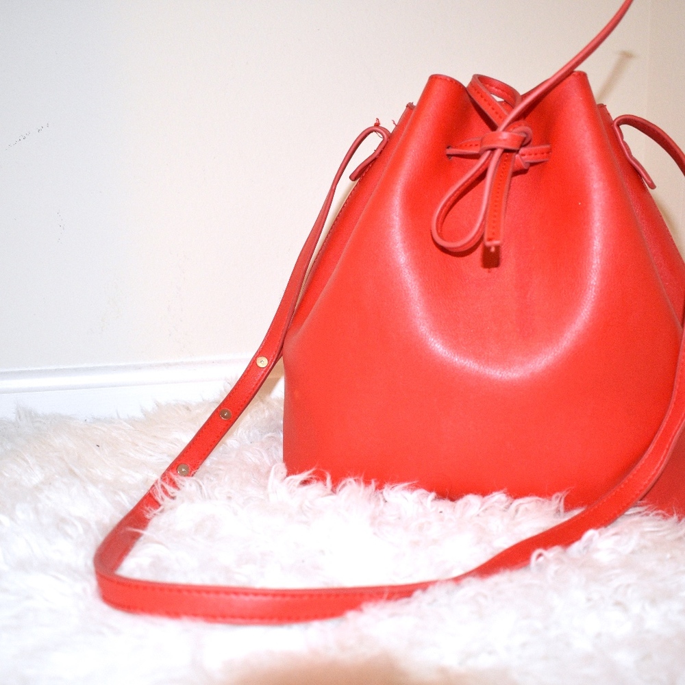 Red Drawstring Bucket Bag